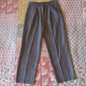 Vintage Poly Black & White Gingham Pants High Rise Pockets Pleats Women 9/10